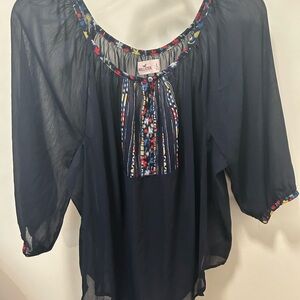 Hollister Navy Blue Sheer Top Size Large